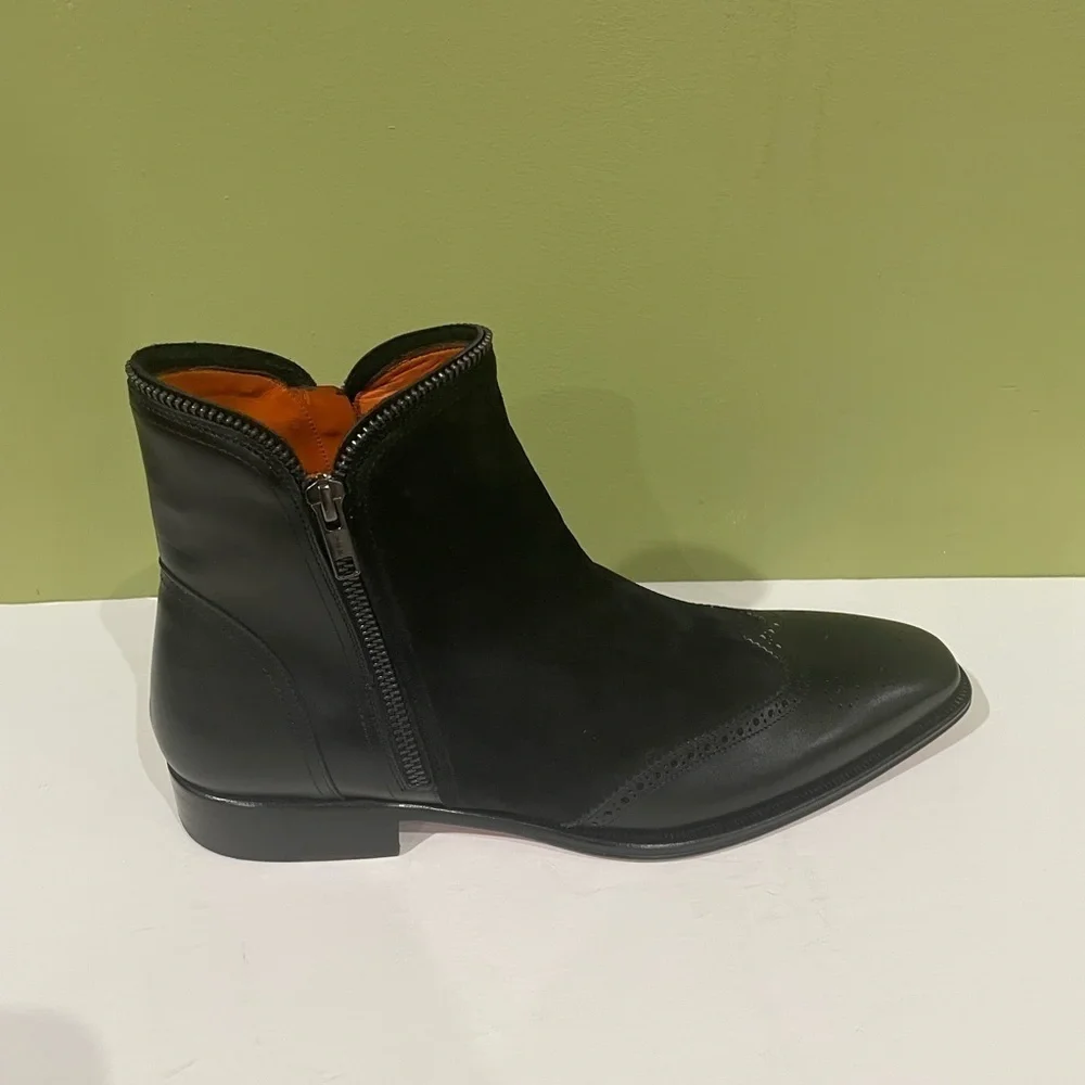 Mezlan boot black suede leather calf side zippers - Picture 2 of 5